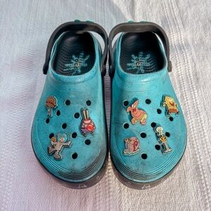 CROCS Kids Teal Turquoise Slip-On Clogs with Character Charms